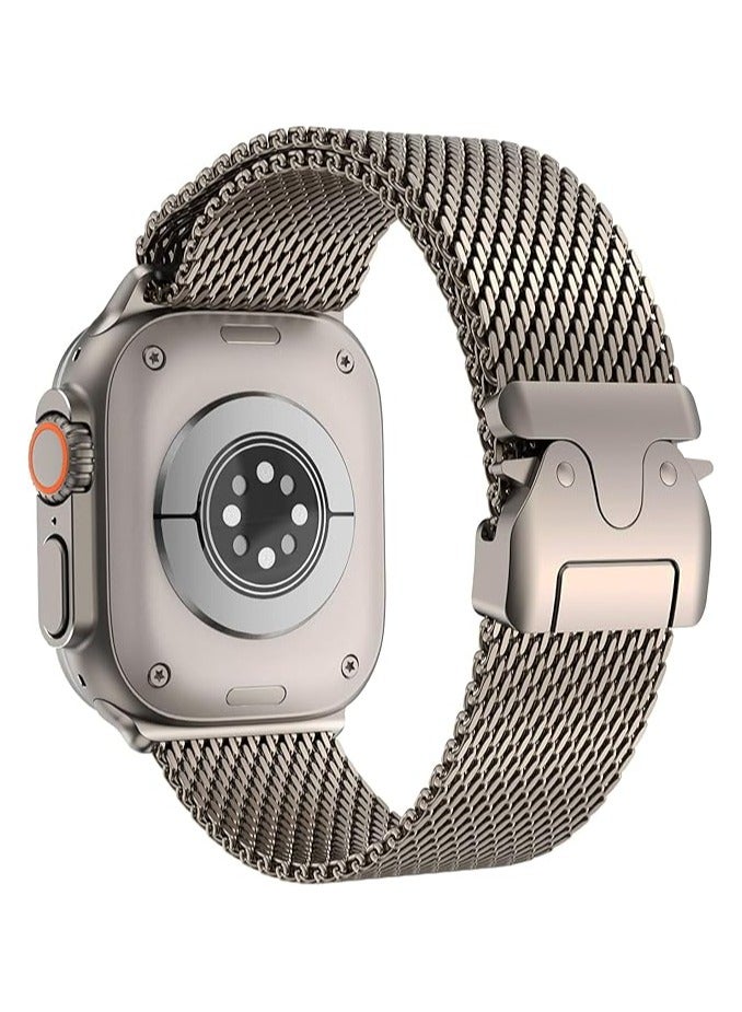 Milanese Mesh Loop Band Compatible with Apple Watch Ultra 1/2/3 49mm 46mm 45mm 44mm 42mm Men Women, Designer Parachute-Style Metal Buckle Adjustable Strap for iWatch SE Series 11 10 9 8 7 6 5 4 3 2 1 SE