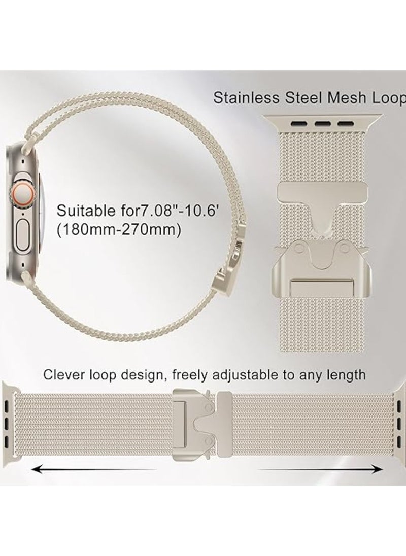 Generic - Milanese Mesh Loop Band Compatible with Apple Watch Ultra 1/2 49mm 46mm 45mm 44mm 42mm Men Women, Designer Parachute-Style Metal Buckle Adjustable Strap for iWatch SE Series 10 9 8 7 6 5 4 3 2 1 SE - Image 1
