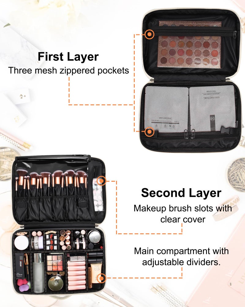 Relavel Makeup Bag Travel Train Case for Women and Girls, Cute Cosmetic Storage Organizer Box Portable Shoulder Bag with Adjustable Dividers and Makeup Brush Comparment, Floral Print - Image 3