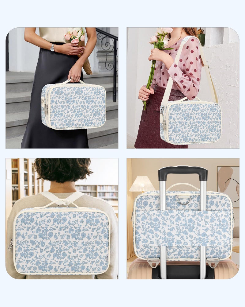 Relavel Makeup Bag Travel Train Case for Women and Girls, Cute Cosmetic Storage Organizer Box Portable Shoulder Bag with Adjustable Dividers and Makeup Brush Comparment, Floral Print - Image 4