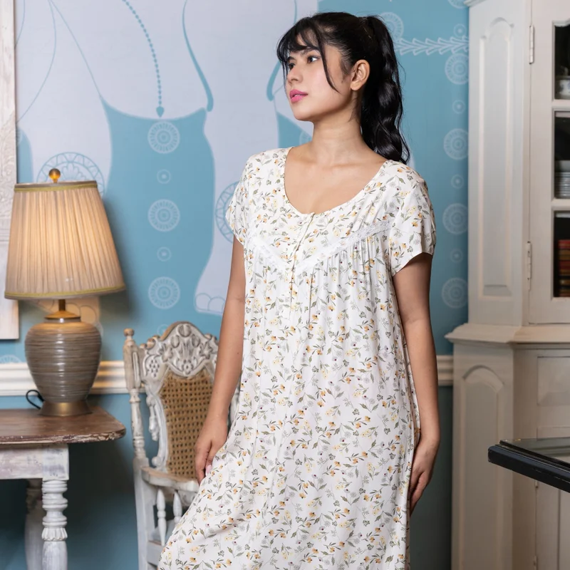 Aadaraya Aadaraya Night Dress Short Sleeves Printed