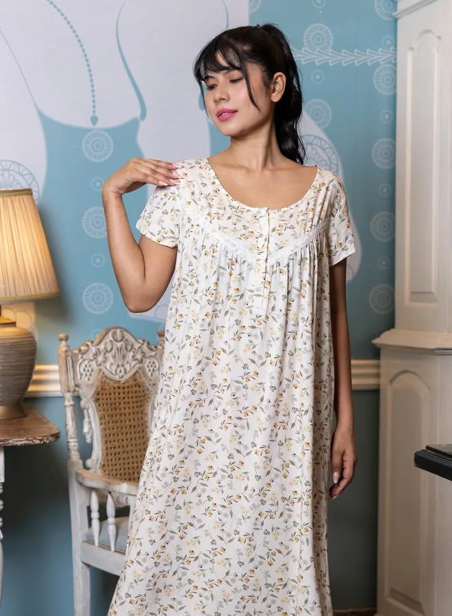 Aadaraya Aadaraya Night Dress Short Sleeves Printed