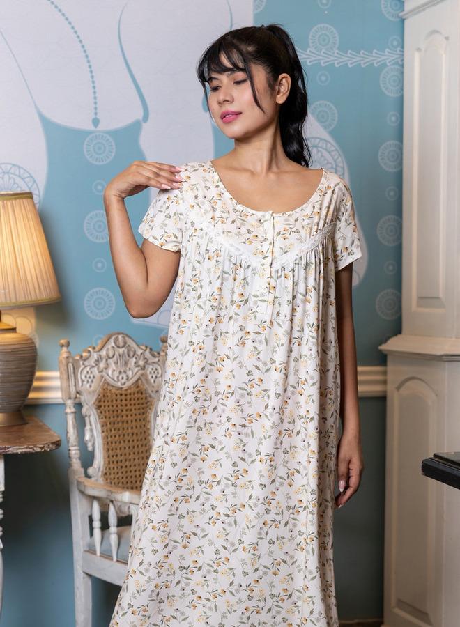 أدريا فستان نوم أداريا بأكمام قصيرة وطبعة - Image 1