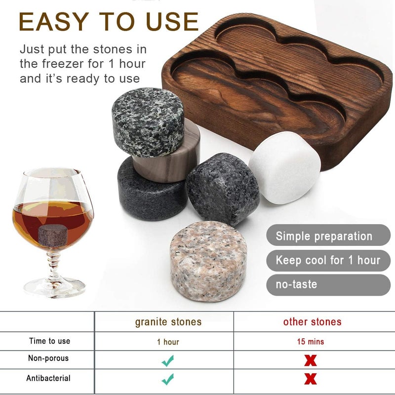 Ahier Whiskey Stones Set of 6 Whiskey Chilling Stones Reusable Ice Cubes Whiskey Rocks Perfect Whiskey Gifts for Men - Image 2