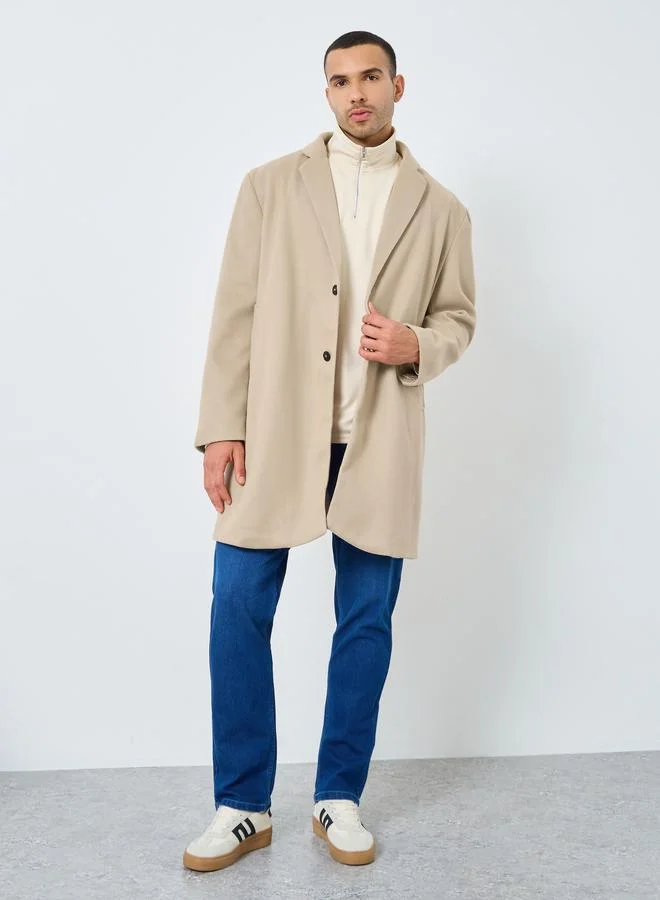 Styli Styli Men Beige Longline Wool Like Coat