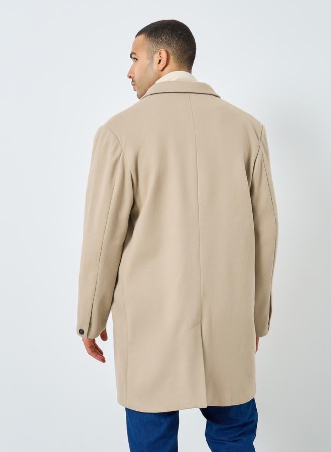 Styli Men Beige Longline Wool Like Coat - Image 4