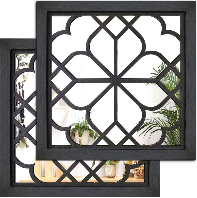 Wocred 2 PCS Square Wall Mirror,Gorgeous Rustic Farmhouse Accent Mirror,Black Entry Mirror for Bathroom Renovation,Bedrooms,Living Rooms and More(12”x12”) - Image 1