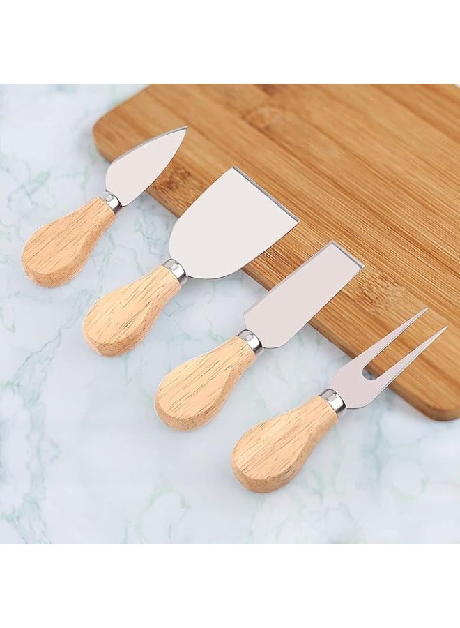 طقم سكاكين جبن وشوكة (عبوة من 4 قطع) - شفرات من الفولاذ المقاوم للصدأ ومقابض خشبية طبيعية - أدوات تقطيع وتقديم احترافية للجبن والبيتزا والزبدة - خامات عالية الجودة. - Image 1