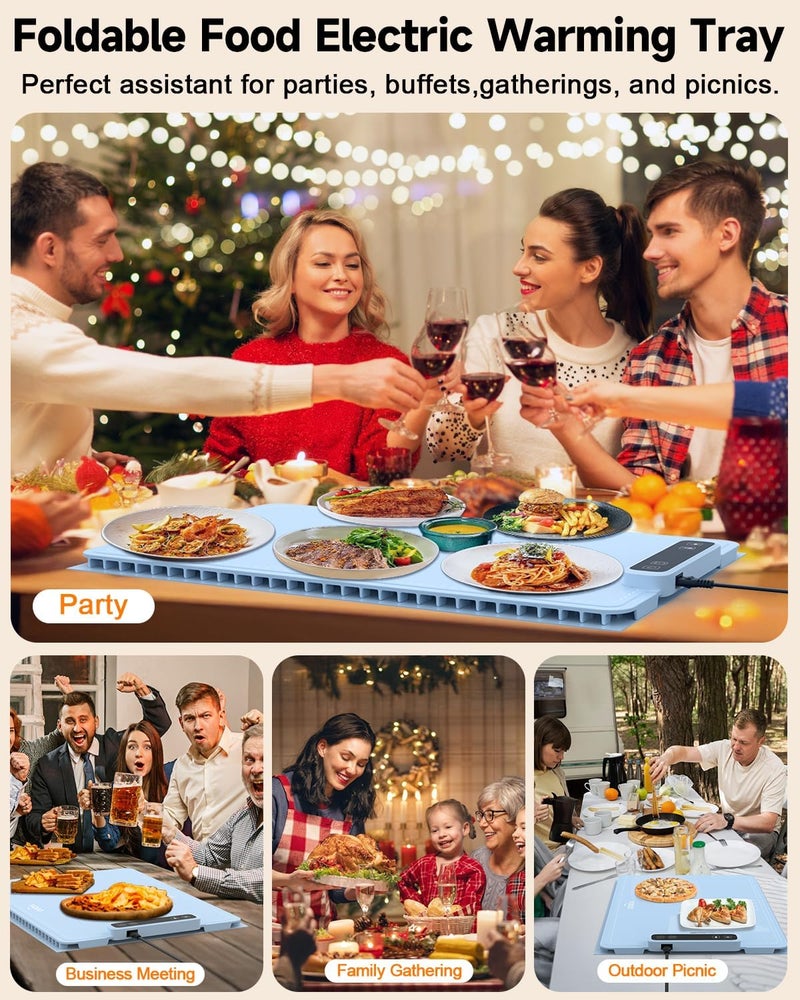 Yidoo Food Warming Mat with Anti Scald Mat Storage Bag Safety Lock YIDOO Silicone Electric Warming Tray for Food with 5 Temperature 4 Time Moder Roll Up Portable Food Warmers for Parties Buffet Gatherings - Image 2