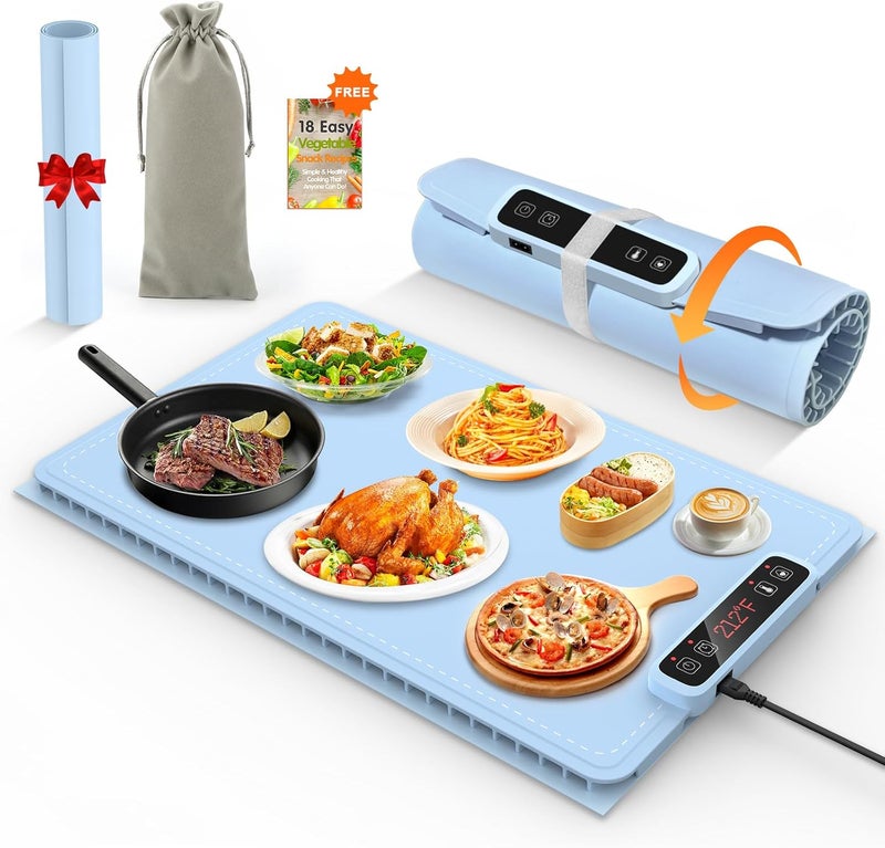 Yidoo Food Warming Mat with Anti Scald Mat Storage Bag Safety Lock YIDOO Silicone Electric Warming Tray for Food with 5 Temperature 4 Time Moder Roll Up Portable Food Warmers for Parties Buffet Gatherings - Image 1