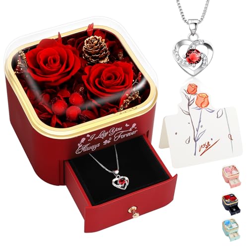 minstely Forever Preserved Rose Gift Box with Hidden Necklace, Romantic Flower Jewelry Box Gift for Her, Mothers Day Gifts for Wife or Mom, Birthday Anniversary Women Gifts - Image 1