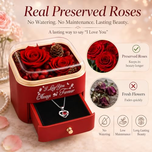 minstely Forever Preserved Rose Gift Box with Hidden Necklace, Romantic Flower Jewelry Box Gift for Her, Mothers Day Gifts for Wife or Mom, Birthday Anniversary Women Gifts - Image 4