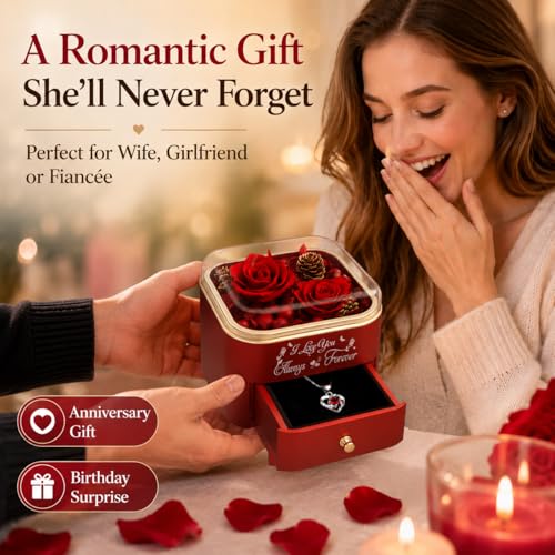 minstely Forever Preserved Rose Gift Box with Hidden Necklace, Romantic Flower Jewelry Box Gift for Her, Mothers Day Gifts for Wife or Mom, Birthday Anniversary Women Gifts - Image 2