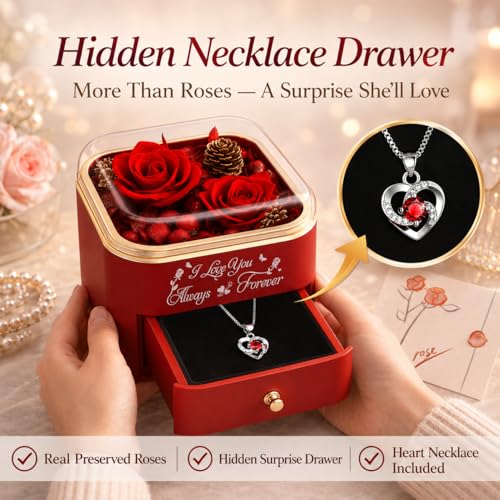 minstely Forever Preserved Rose Gift Box with Hidden Necklace, Romantic Flower Jewelry Box Gift for Her, Mothers Day Gifts for Wife or Mom, Birthday Anniversary Women Gifts - Image 3
