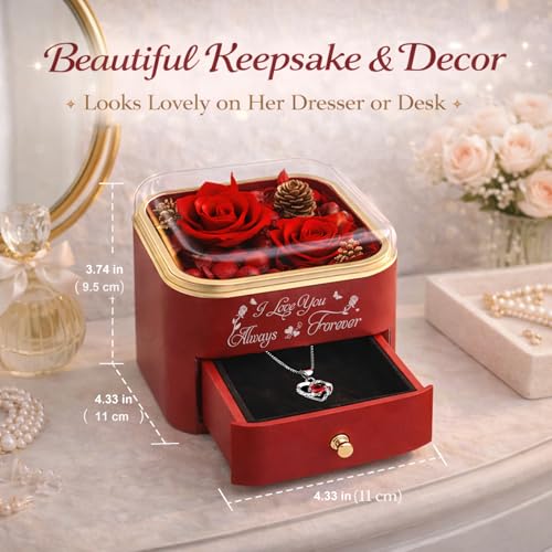 minstely Forever Preserved Rose Gift Box with Hidden Necklace, Romantic Flower Jewelry Box Gift for Her, Mothers Day Gifts for Wife or Mom, Birthday Anniversary Women Gifts - Image 5