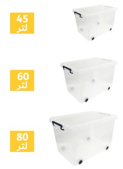Concept home Plastic Storage Box Multipurpose Transparent Plastic Storage Box With Wheels And Lockable Lid 80L Clear/Black  - Image 4