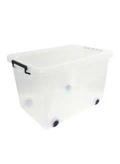 Concept home Plastic Storage Box Multipurpose Transparent Plastic Storage Box With Wheels And Lockable Lid 80L Clear/Black  - Image 5
