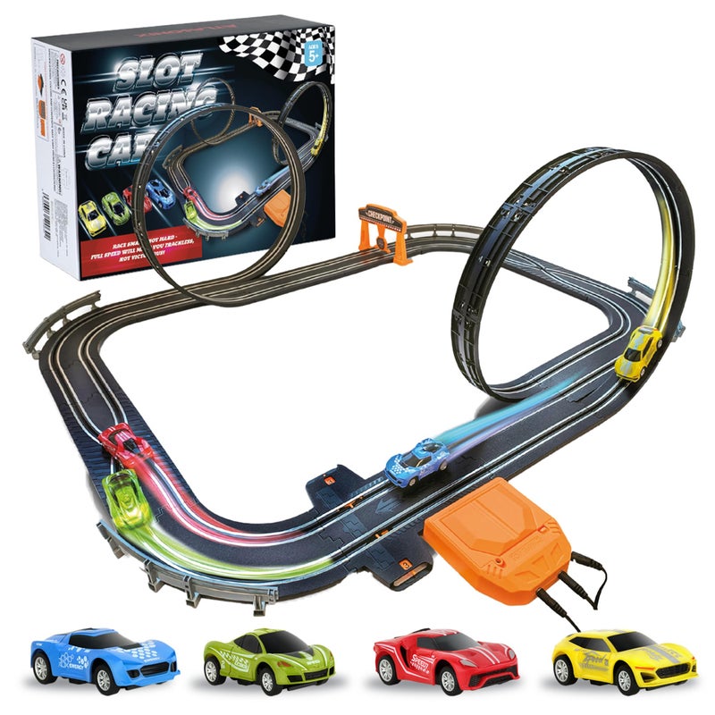 Slot Car Race Track Sets Race Car with 4 High Speed Cars Race Tracks for Kids Ages 48 Electric Slot Car Race Track Sets Remote Control Car Gifts Toys for Boys