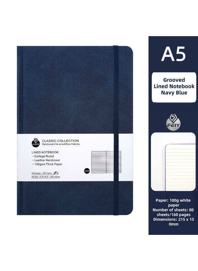 دفتر يوميات مُسطّر، ١٦٠ صفحة، متوسط ​​٥٫٦ بوصة × ٨ بوصة - ورق سميك ١٠٠ جرام لكل متر مربع - دفتر يوميات ذو غلاف مقوى للعمل والمدرسة وتدوين الملاحظات (أزرق داكن) - Image 1