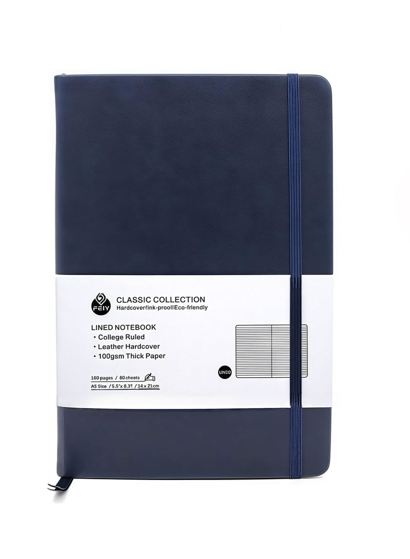 دفتر يوميات مُسطّر، ١٦٠ صفحة، متوسط ​​٥٫٦ بوصة × ٨ بوصة - ورق سميك ١٠٠ جرام لكل متر مربع - دفتر يوميات ذو غلاف مقوى للعمل والمدرسة وتدوين الملاحظات (أزرق داكن) - Image 2