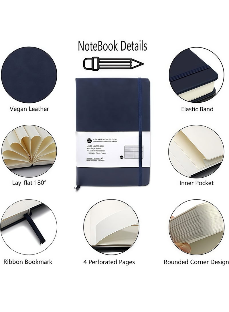 دفتر يوميات مُسطّر، ١٦٠ صفحة، متوسط ​​٥٫٦ بوصة × ٨ بوصة - ورق سميك ١٠٠ جرام لكل متر مربع - دفتر يوميات ذو غلاف مقوى للعمل والمدرسة وتدوين الملاحظات (أزرق داكن) - Image 3