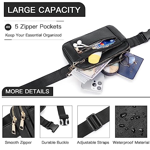 Telena Fanny Packs for Women Cross Body Bag Leather Belt Bag Fashionable Waist Bag with Adjustable Strap Black - Image 4