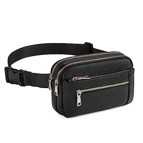 Telena Fanny Packs for Women Cross Body Bag Leather Belt Bag Fashionable Waist Bag with Adjustable Strap Black - Image 1