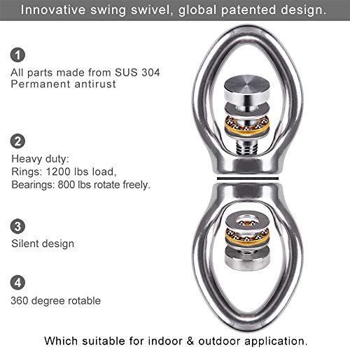 Dolibest Swing Swivel with 2 Bearing,Safest Rotational Device Hanging Accessory for Aerial Silks Dance, Web Tree Swing, Yoga Sets Hanging Hammock 800LB Capacity - Image 2