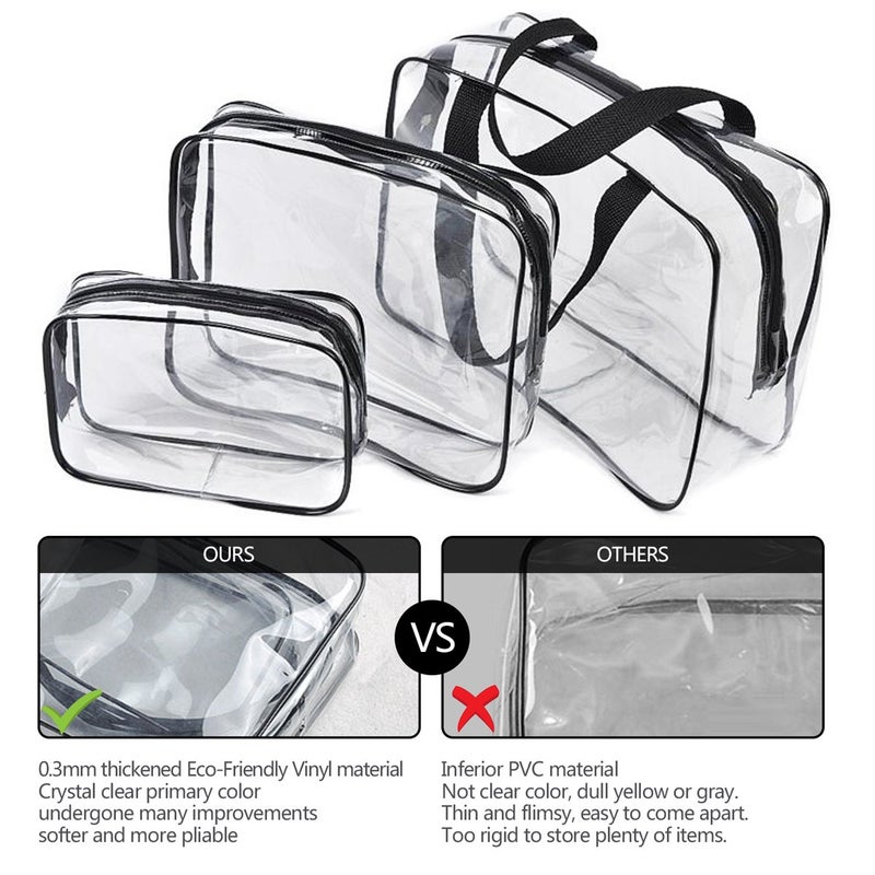 Roybens 3Pcs Crystal Clear PVC Travel Toiletry Bag Kit for Women Men, Waterproof Vinyl Organizer Makeup Bags with Zipper Handle Straps, Cosmetic Bag Pouch Carry on Airport Airline Compliant Bag Handbag - Image 5