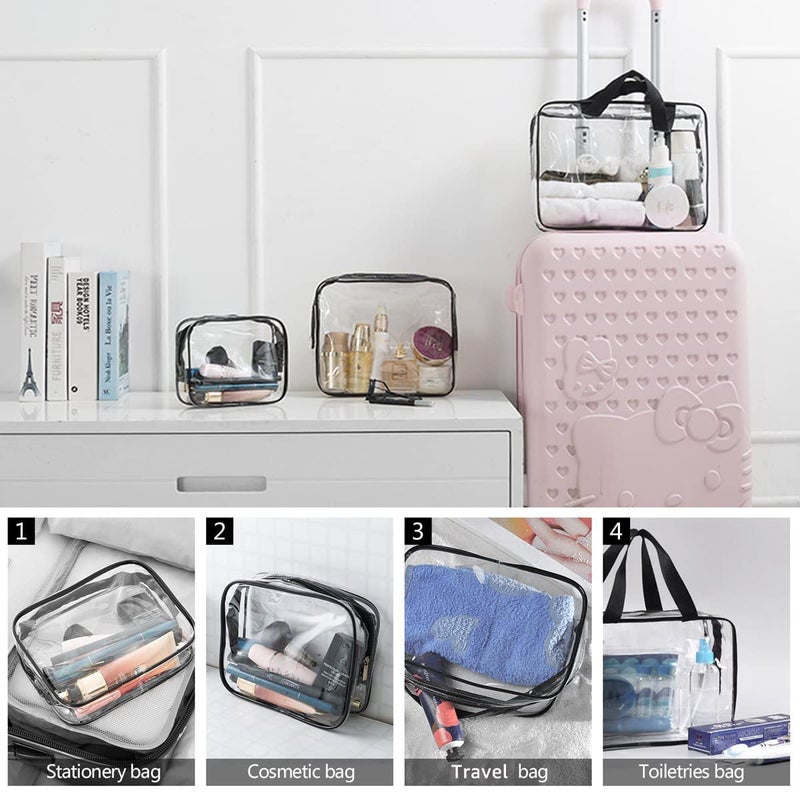 Roybens 3Pcs Crystal Clear PVC Travel Toiletry Bag Kit for Women Men, Waterproof Vinyl Organizer Makeup Bags with Zipper Handle Straps, Cosmetic Bag Pouch Carry on Airport Airline Compliant Bag Handbag - Image 4
