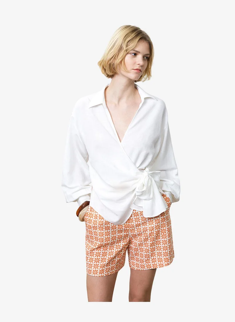 فرنش كونكشن Women's Linen White Ariette Linen Blend Wrap Over Top