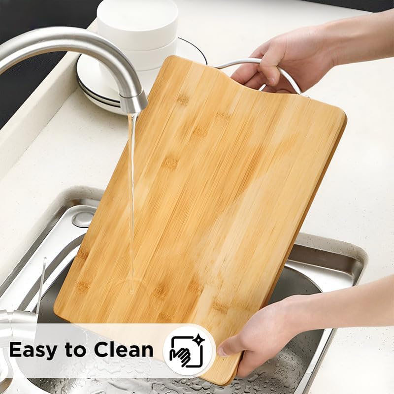 Shopeleven Bamboo Wood Chopping Cutting Board for Kitchen Vegetables, Fruits & Cheese, BPA Free, Eco-Friendly, Anti-Microbial | Wooden Chopping Board with Handle (Pack of 1) - Image 4