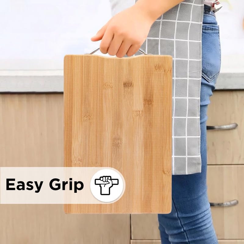 Shopeleven Bamboo Wood Chopping Cutting Board for Kitchen Vegetables, Fruits & Cheese, BPA Free, Eco-Friendly, Anti-Microbial | Wooden Chopping Board with Handle (Pack of 1) - Image 3
