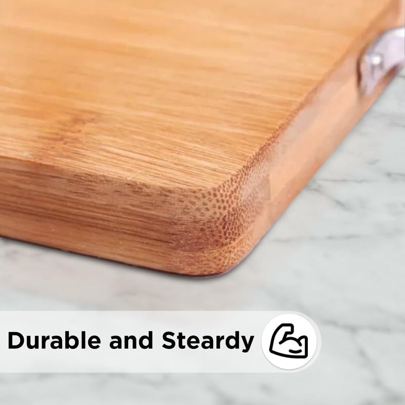 Shopeleven Bamboo Wood Chopping Cutting Board for Kitchen Vegetables, Fruits & Cheese, BPA Free, Eco-Friendly, Anti-Microbial | Wooden Chopping Board with Handle (Pack of 1) - Image 5