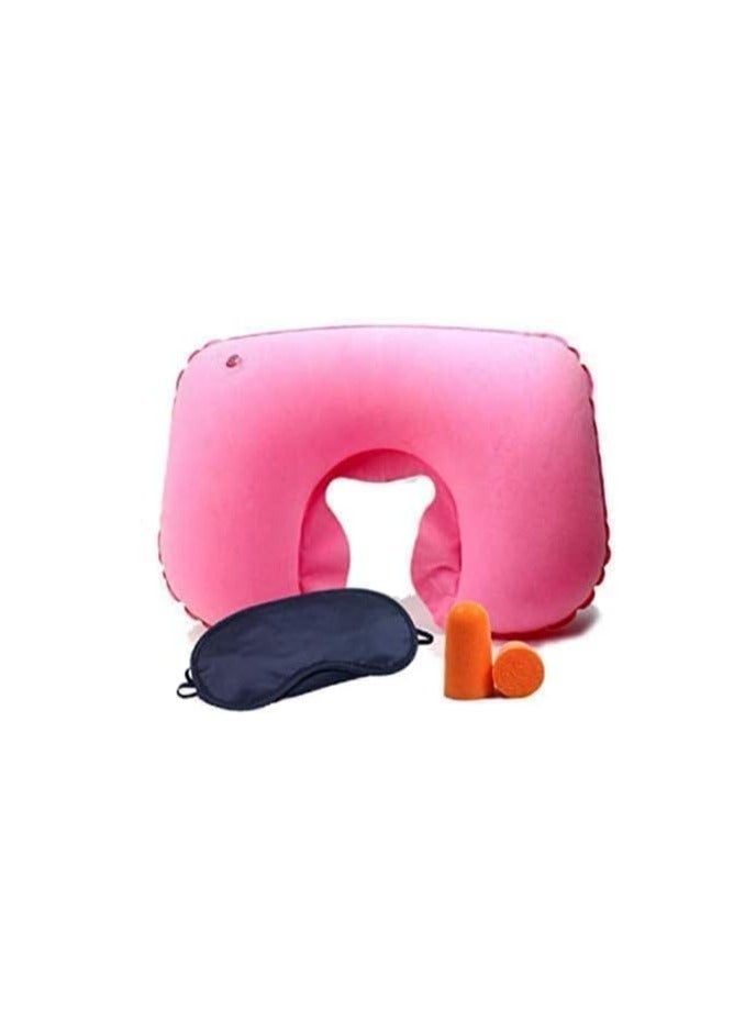 Travel Pillow, Inflatable Travel and Neck Pillow for Head and Neck, Washable Portable Air Travel Set with Ear Plugs, Eye Mask  - Image 1