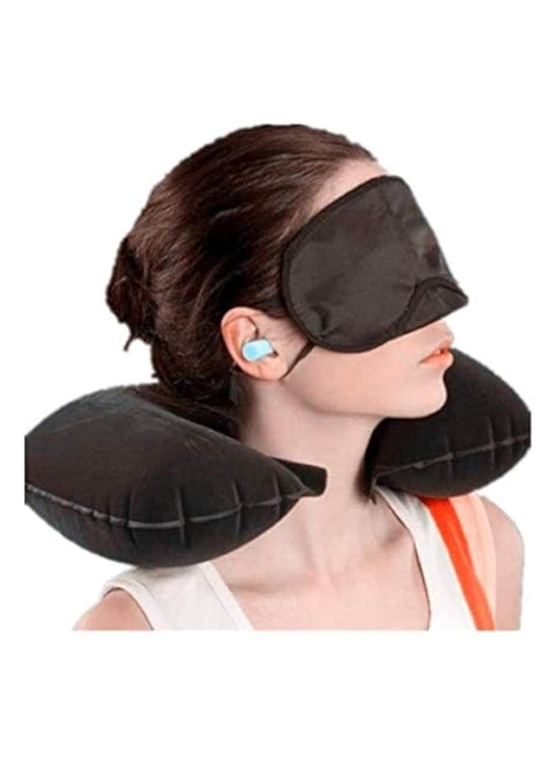 Travel Pillow, Inflatable Travel and Neck Pillow for Head and Neck, Washable Portable Air Travel Set with Ear Plugs, Eye Mask  - Image 2