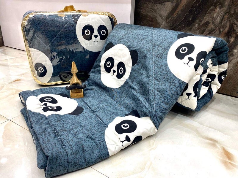 KitchDeco Kitch Deco™ Glace Cotton Nursery Print Single Bed Reversible Kids Comforter Set(1 Single Bed Comforter,1 Single Bedsheet & 1 Pillow Cover, 180 TC) (Panda) - Image 4