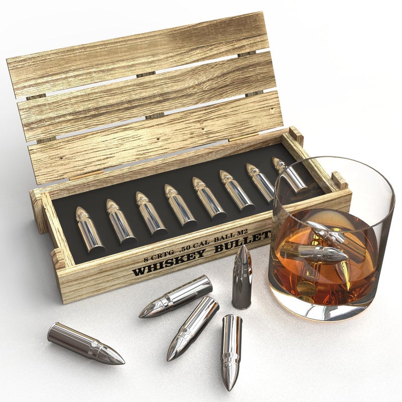 Gifts for Men Dad 8Pcs Bullet Whiskey Stones Him or Husband Stocking Stuffers White Elephant for Adults Man Reusable Metal Steel Ice Cubes Set Christmas Anniversary Funny