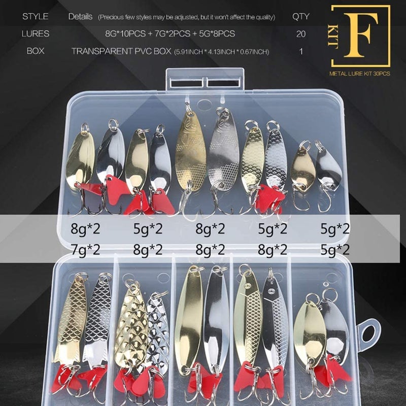 DONQL Spoon Fishing Lures, 20pcs Metal Fishing Spoon Lures Hard Baits Saltwater Fishing Lures Spinner Baits Fish Treble Hooks Tackle Salmon Bass (Set B) - Image 5