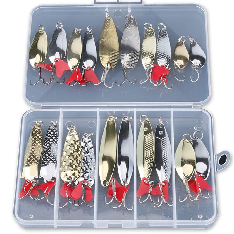 DONQL Spoon Fishing Lures, 20pcs Metal Fishing Spoon Lures Hard Baits Saltwater Fishing Lures Spinner Baits Fish Treble Hooks Tackle Salmon Bass (Set B) - Image 1