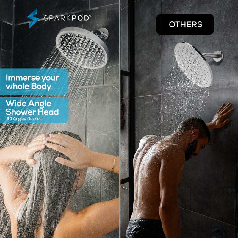 SparkPod رأس دش سبارك بود - ضغط عالي - تصميم فاخر عالي الجودة - تركيب سهل خلال 1 دقيقة - سهل التنظيف قابل للتعديل بديل لرؤوس دش الحمام الخاصة بك (كروم مصقول فاخر، 8 بوصة دائري) - Image 2