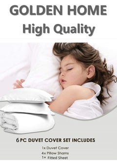 GOLDEN HOME 6 Piece King/Queen/Single size, striped pattern duvet cover set. set includes 1 Comforter Cover, 1 Fitted Bedsheet, 4 Pillowcases  - Image 2