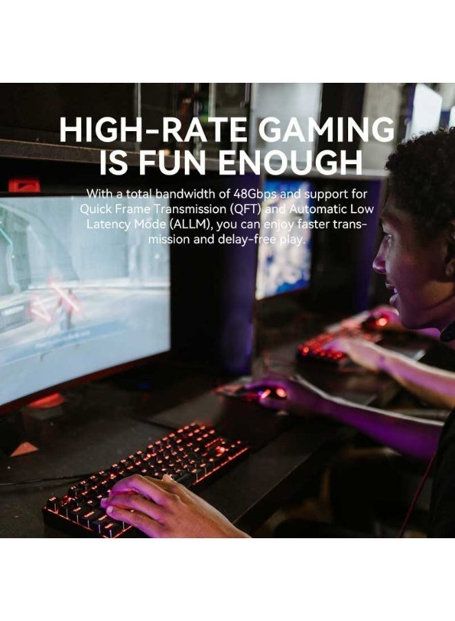 فيج جيج كابل مضفر فائق السرعة 8K HDMI 2.1 - 48 جيجابت في الثانية، 8K بتردد 60 هرتز، 4K بتردد 120/144 هرتز، eARC، HDR، VRR، ALLM، QFT، QMS، Dolby Vision، Atmos رمادي فضي 3 متر - Image 3