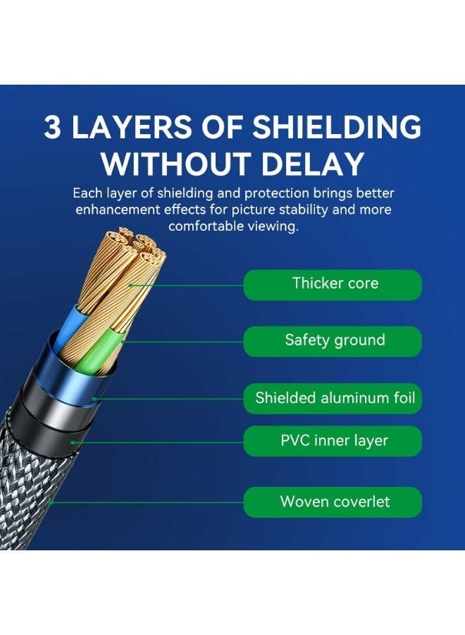 فيج جيج كابل مضفر فائق السرعة 8K HDMI 2.1 - 48 جيجابت في الثانية، 8K بتردد 60 هرتز، 4K بتردد 120/144 هرتز، eARC، HDR، VRR، ALLM، QFT، QMS، Dolby Vision، Atmos رمادي فضي 3 متر - Image 2