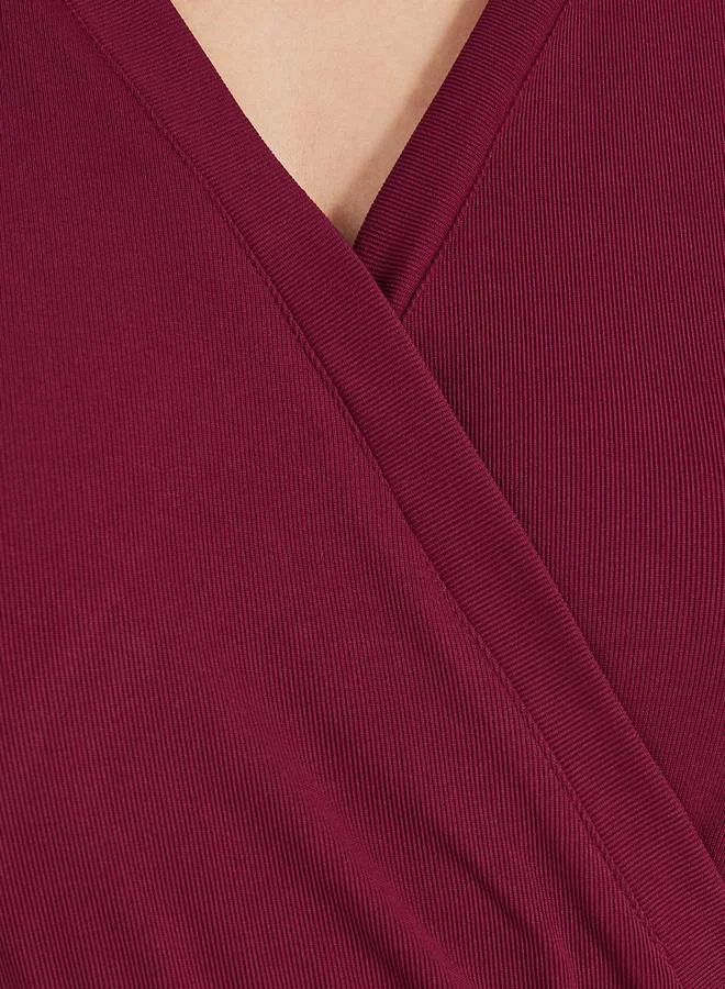 Styli Overlap V Neck Knit Wrap Top with Flared Sleeves