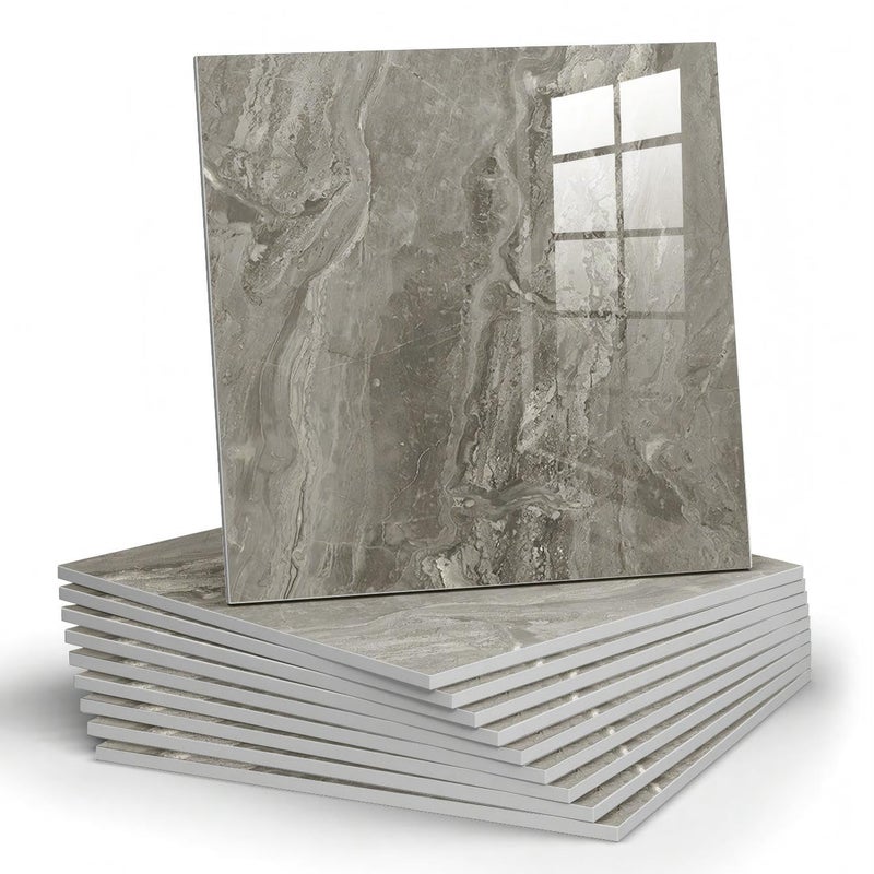 Chejiaye 10pcs Marble Peel and Stick Backsplash Waterproof Washroom Wall Panels Peel and Stick Tile PVC Wall Panels for Kitchen Grey Marble Tiles 118 x 118 x25MM x 10Pack