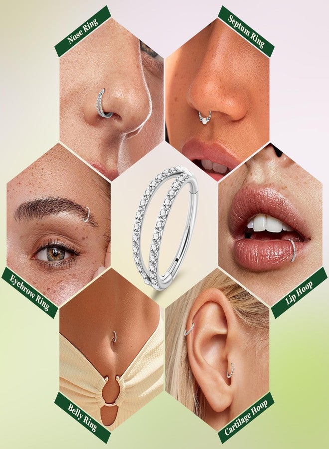 LOREMOW 5PCS 18G Clicker Nose Ring Hoops for Women Men Hinged Double Cartilage Nose Hoop Surgical Steel Tragus Helix Rook Opal CZ Septum Lip Ring Hoop Earrings Nose Piercing Jewelry 8-10MM, 8MM - Image 5