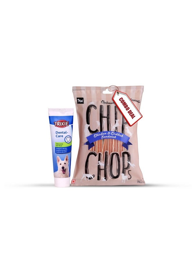 Trixie Mint Toothpaste 100 Gms And 1 Pack Of Chip Chops Chicken And Codfish Sandwich Dog Treats 70 Gms - Image 1
