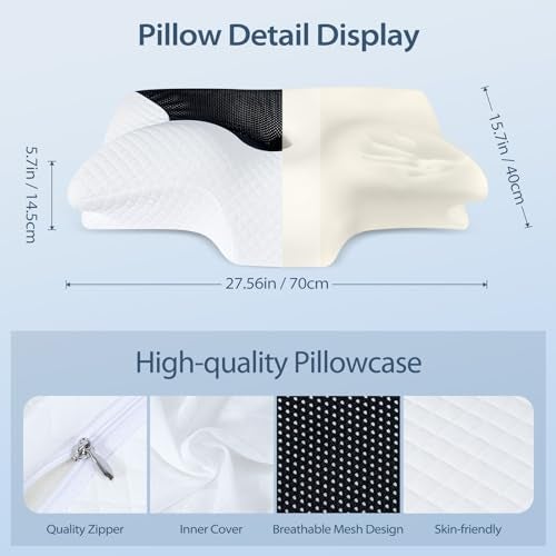 HOMCA Cervical Pillow Memory Foam Pillows - Contour Memory Foam Pillow for Neck Pain Relief, Orthopedic Neck Bed Pillow for Side Sleepers Back and Stomach - Image 5