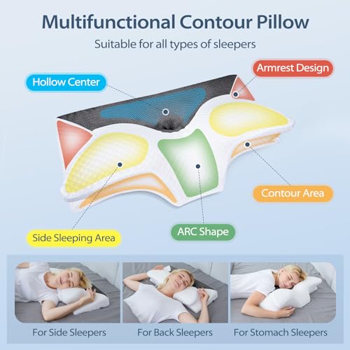 HOMCA Cervical Pillow Memory Foam Pillows - Contour Memory Foam Pillow for Neck Pain Relief, Orthopedic Neck Bed Pillow for Side Sleepers Back and Stomach - Image 2